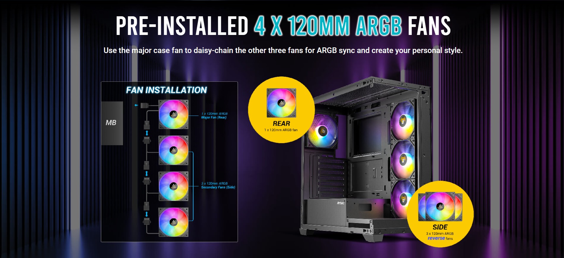 Antec CX300 ARGB Black PC Case Antec CX300 ARGB Black mid-tower gaming case with panoramic tempered glass and ARGB fans