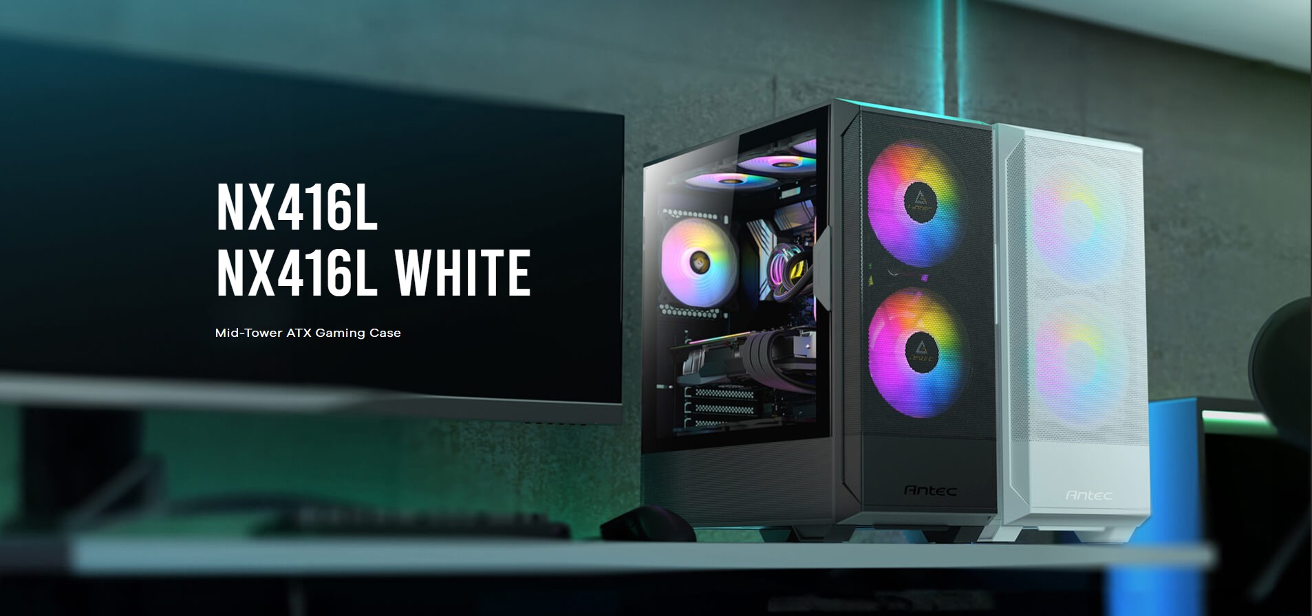 ANTEC NX416L NX416L mid-tower ATX gaming case with mesh front and ARGB fans