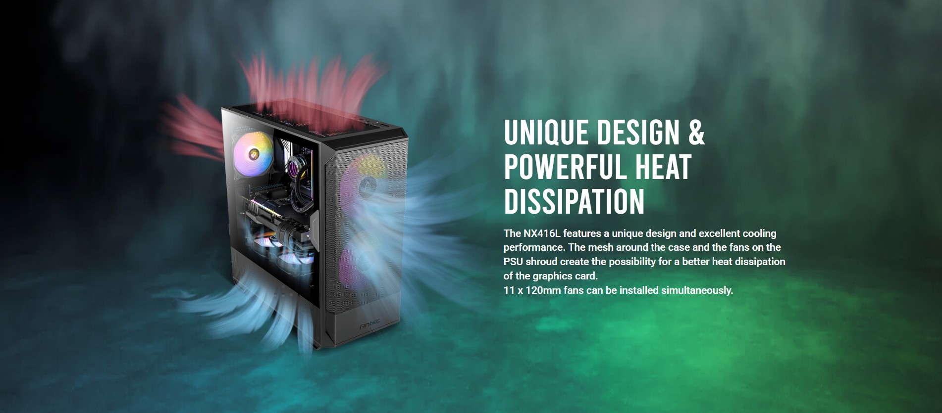 ANTEC NX416L NX416L mid-tower ATX gaming case with mesh front and ARGB fans