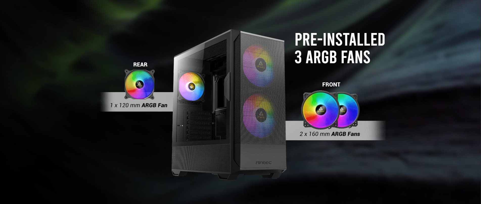ANTEC NX416L NX416L mid-tower ATX gaming case with mesh front and ARGB fans