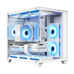 Huntkey S920 Storm White Full View PC Case with dual tempered glass and 9-fan support