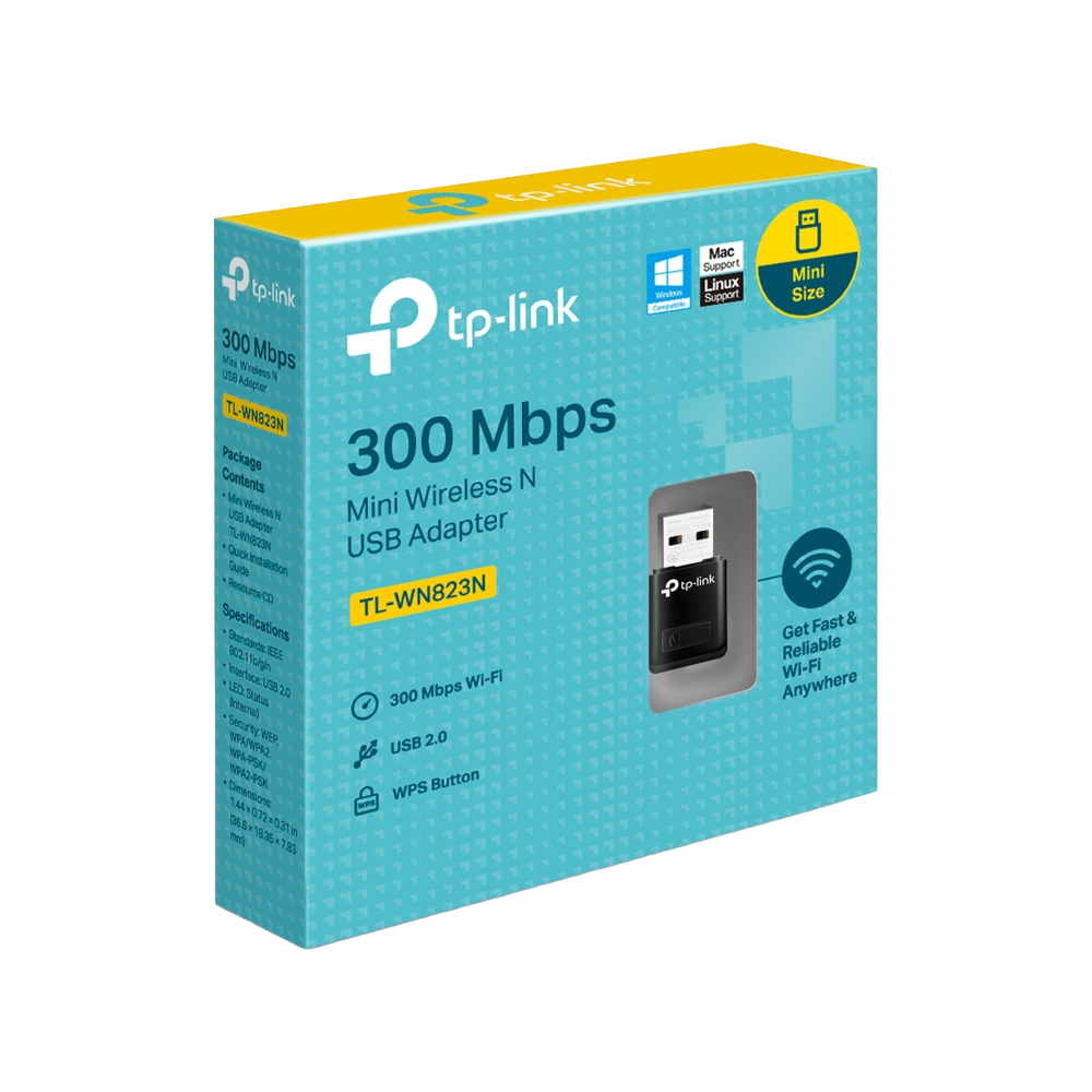 TP-Link TL-WN823N 300Mbps Mini Wireless N USB Adapter, USB 2.0 Wi-Fi Adapter, WPS Button, Internal Antenna TP-Link TL-WN823N 300Mbps Mini Wireless N USB Adapter USB 2.0 Wi-Fi Adapter WPS Button Internal Antenna