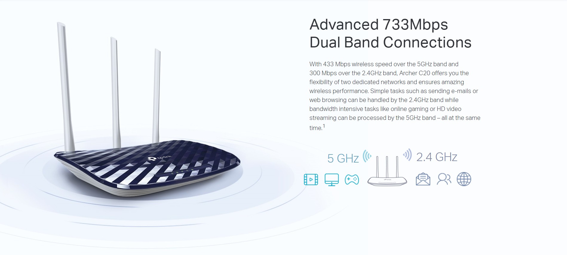 جهاز توجيه ثنائي النطاق TP LINK AC 750 ARCHER C20
