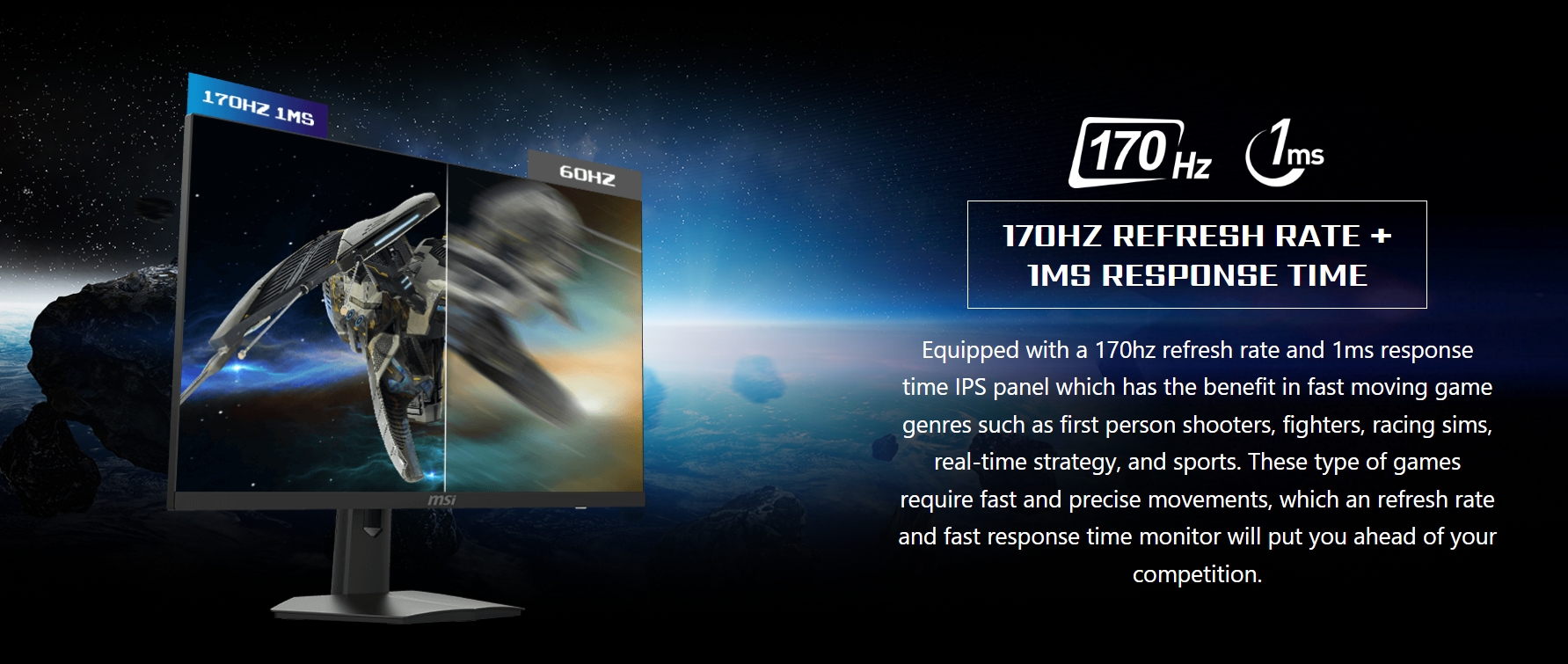 شاشة ألعاب MSI G244F FHD IPS بتردد 170 هرتز وزمن استجابة 1 مللي ثانية (8 بوصة) شاشة ألعاب MSI G244F FHD IPS بتردد 170 هرتز وزمن استجابة 1 مللي ثانية ومقاس 8 بوصات