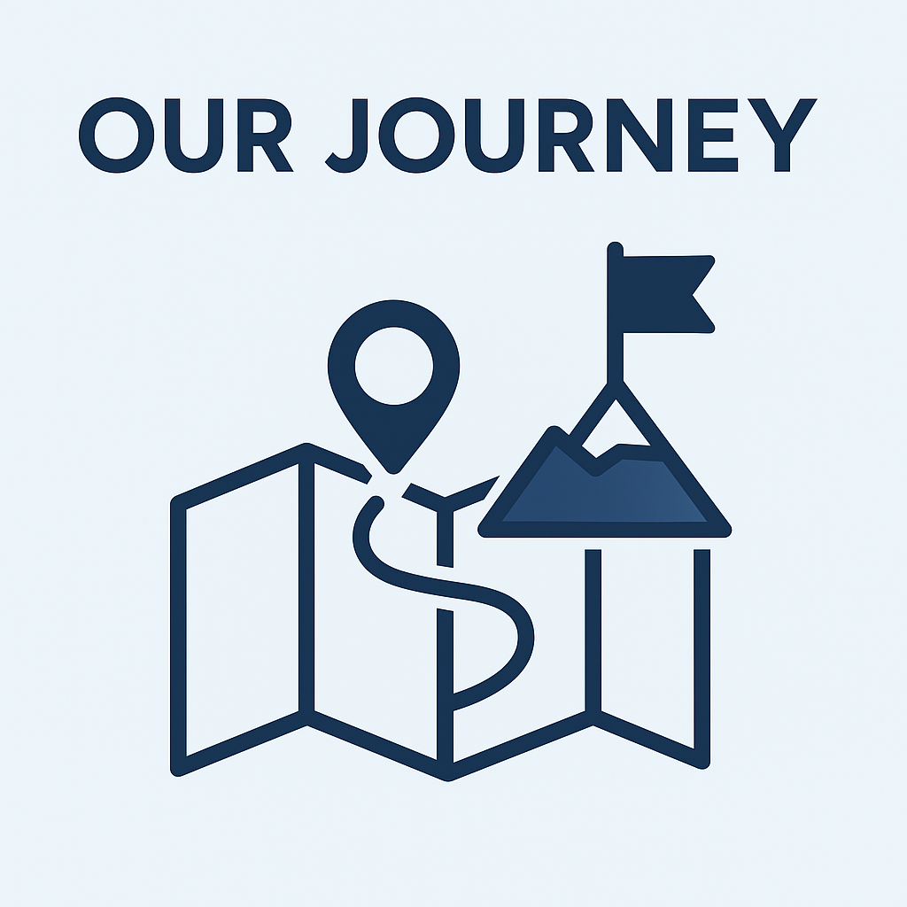 Our Journey Corporate vector illustration of a map with a location pin and flag, symbolizing Digital World Tech’s journey and growth since 2005.