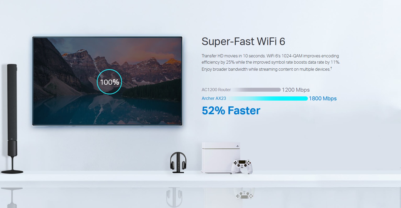TP-Link Archer AX23 AX1800 Wi-Fi 6 dual-band router with external antennas and Gigabit Ethernet TP-Link Archer AX23 AX1800 router Wi-Fi 6: