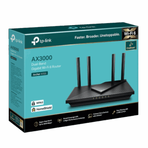 TP-Link Archer AX55 Pro AX3000 Wi-Fi 6 dual-band router with external antennas and Gigabit ports