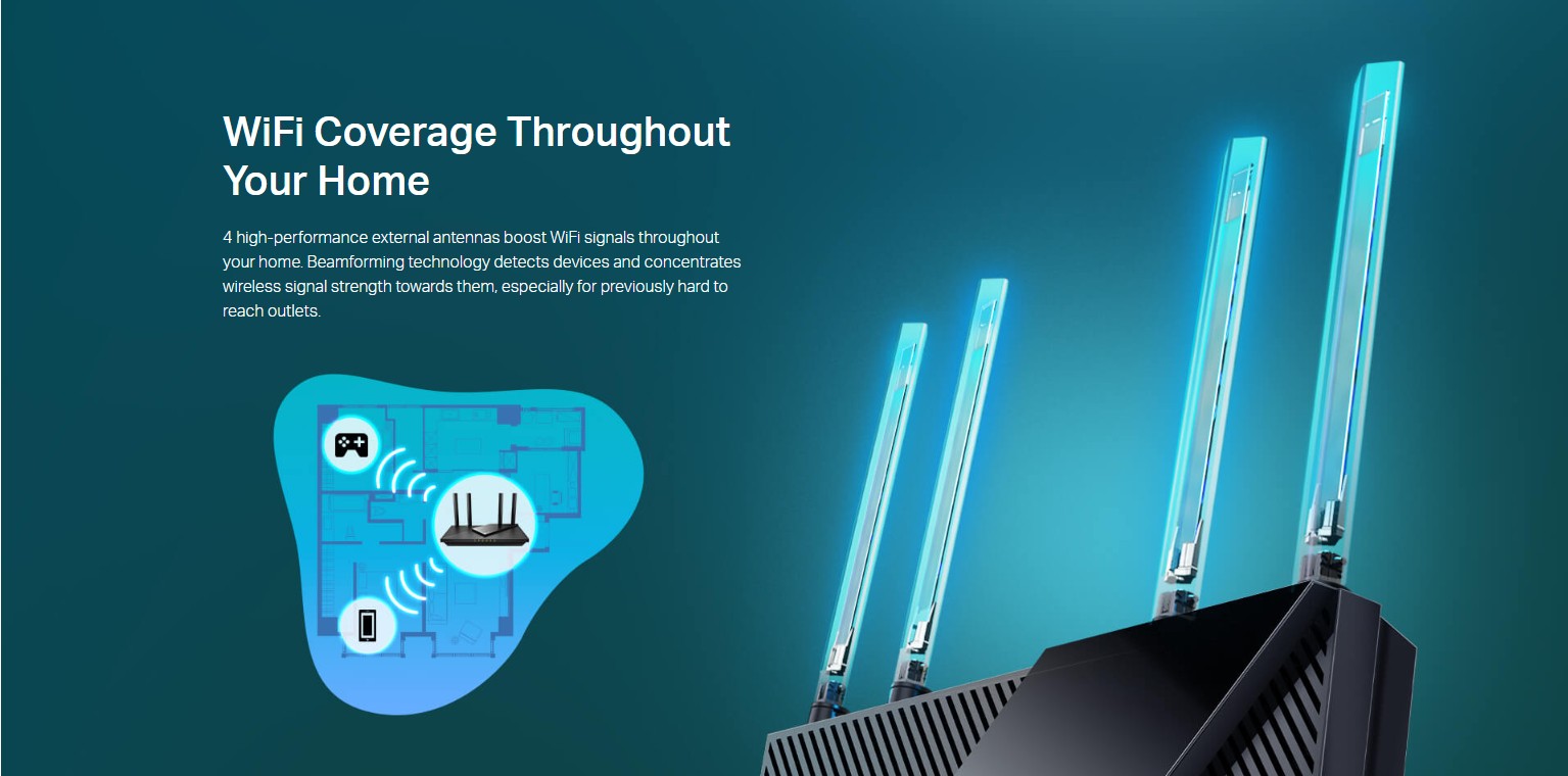 TP-Link Archer AX55 Pro AX3000 Wi-Fi 6 dual-band router with external antennas and Gigabit ports