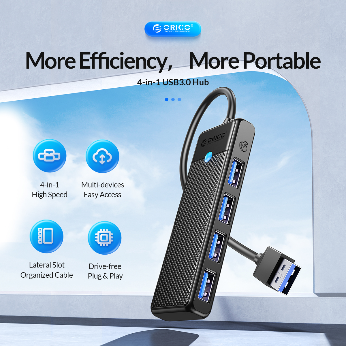 HUB USB3 ORICO 4PORT PAPW4A - هاب يو اس بي اوريكو 2 ORICO 4-Port USB 3.0 HUB PAPW4A – Compact High-Speed Expansion Adapter
