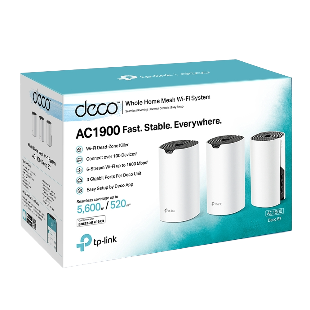 ROUTER TP-LINK DECO S7 3PES AC 1900 - راوتر تي بي لنك 1 TP-Link Deco S7 AC1900 Mesh Wi-Fi System (3-Pack) — Dual-Band Gigabit