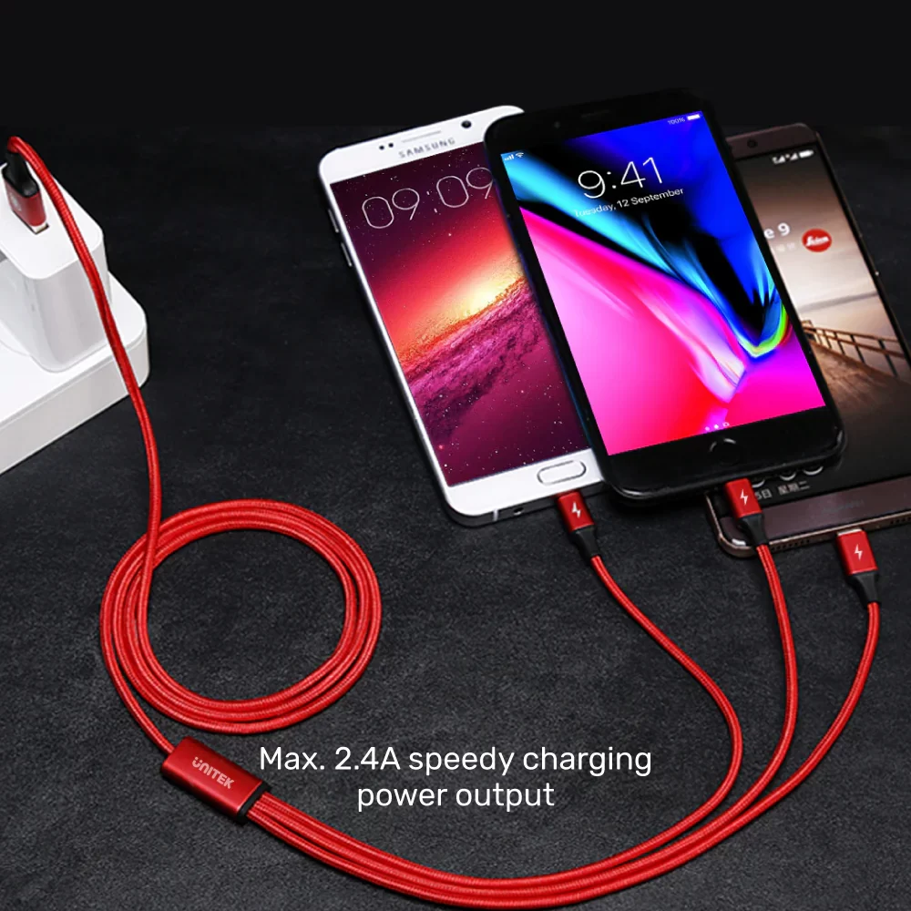 UNITEK 3-in-1 Multi Charging Cable UNITEK 3-in-1 USB-A to USB-C / Micro USB / Lightning charging cable