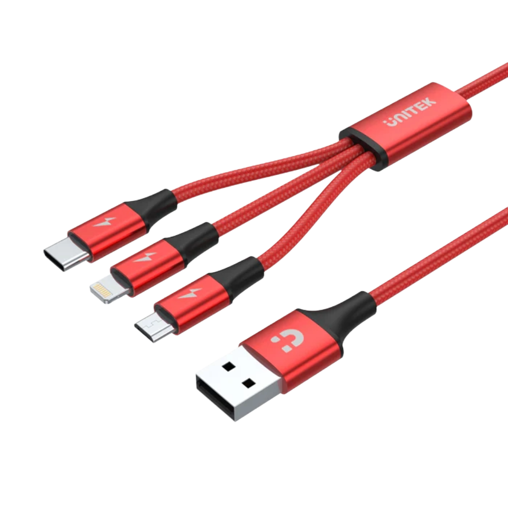 UNITEK C4049RD USB Cable 3-in-1 - كيبل موبايل 3 UNITEK 3-in-1 USB-A to USB-C / Micro USB / Lightning charging cable