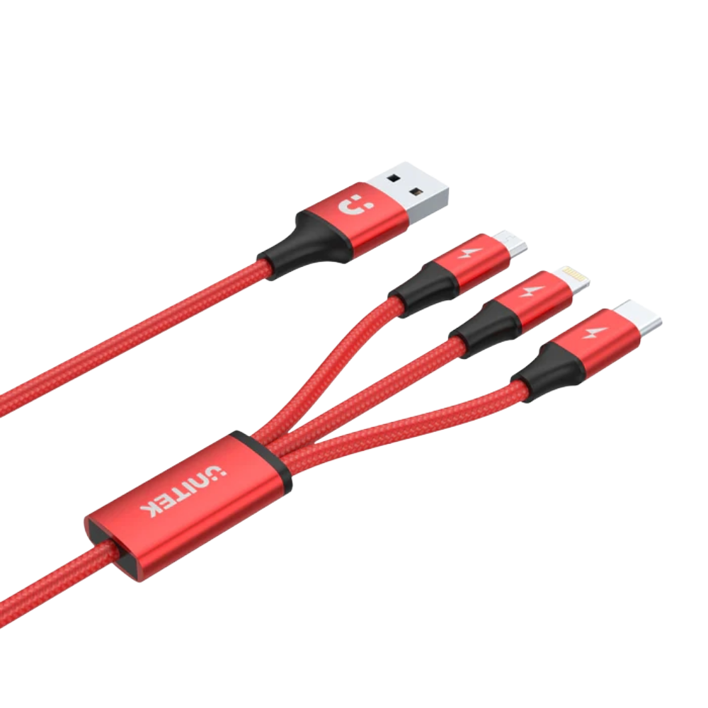 UNITEK C4049RD USB Cable 3-in-1 - كيبل موبايل 2 UNITEK 3-in-1 USB-A to USB-C / Micro USB / Lightning charging cable