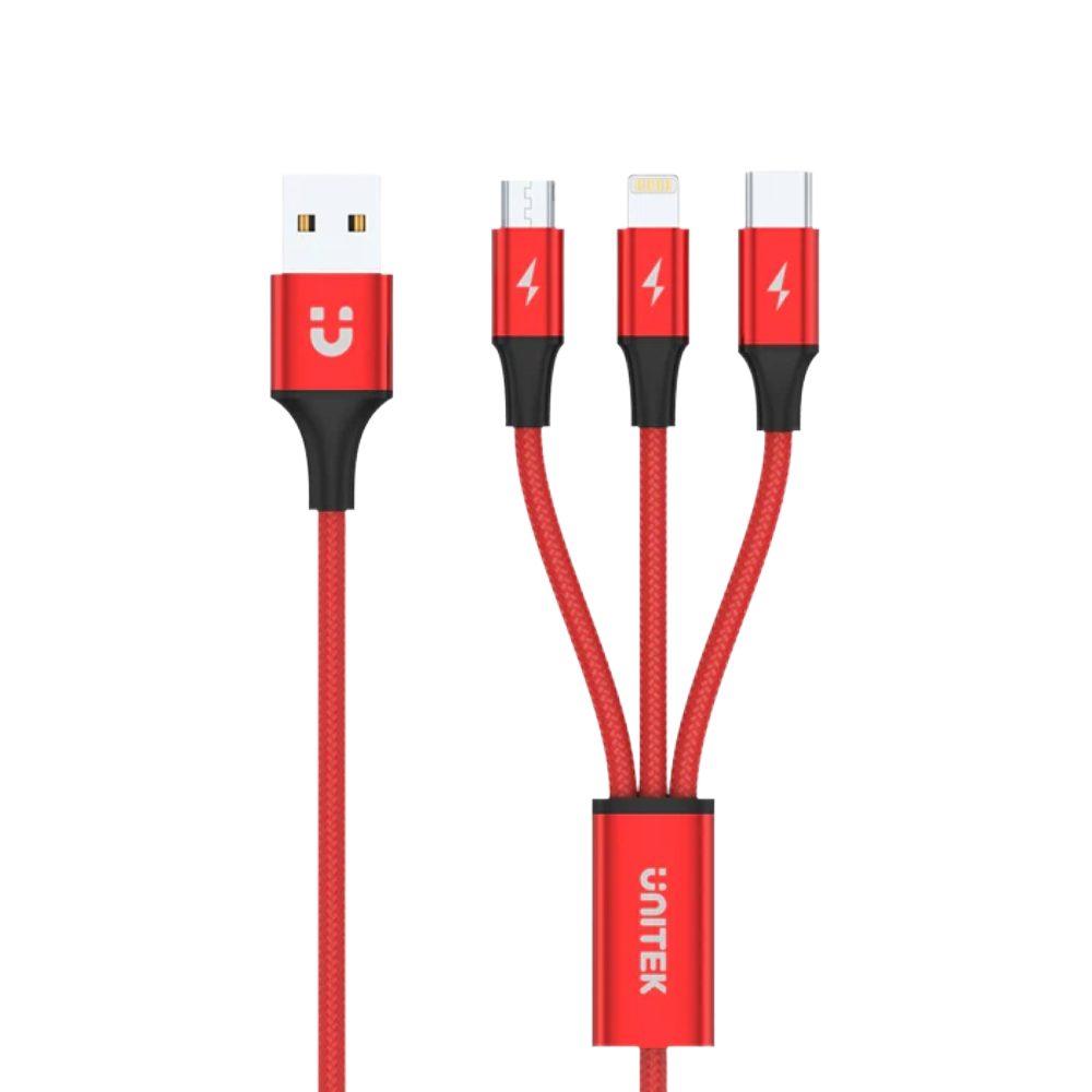 UNITEK C4049RD USB Cable 3-in-1 - كيبل موبايل 1 UNITEK C4049RD USB Cable 3-in-1 USB-A to USB-C / Micro USB / Lightning charging cable