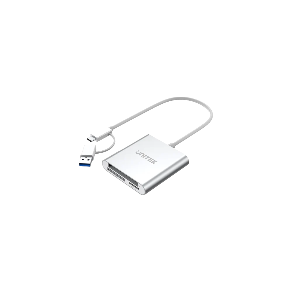 UNITEK Y-9313D USB3.0 Card Reader – High-Speed Data Hub - كارت ريدر 1 UNITEK Y-9313D USB3.0 Card Reader 3-Port Memory Card Reader with USB-C Adapter – High-speed multi-format card reader