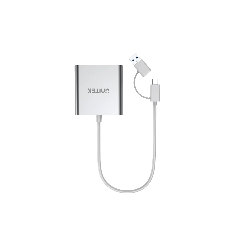 UNITEK Y-9313D USB3.0 Card Reader – High-Speed Data Hub - كارت ريدر 3 UNITEK Y-9313D USB3.0 Card Reader 3-Port Memory Card Reader with USB-C Adapter – High-speed multi-format card reader