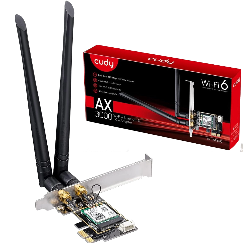 Cudy AX3000 Wi-Fi 6 Bluetooth PCI-E Adapter WE3000 Bluetooth 5.2 | كرت واي فاي 1 Cudy New AX3000 Wireless WiFi 6 PCIe Card WE3000 with Intel AX200 chipset and Bluetooth 5.2