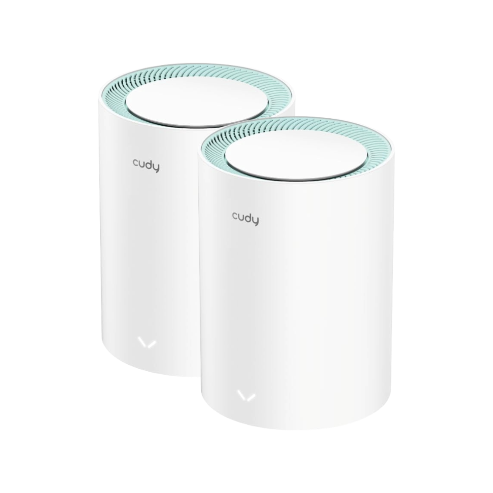 نظام واي فاي شبكي ثنائي النطاق Cudy AX1500 بتقنية WiFi 6، عبوة من قطعتين M1500، مزود بثلاثة منافذ جيجابت ومنفذ إيثرنت للربط الخلفي.