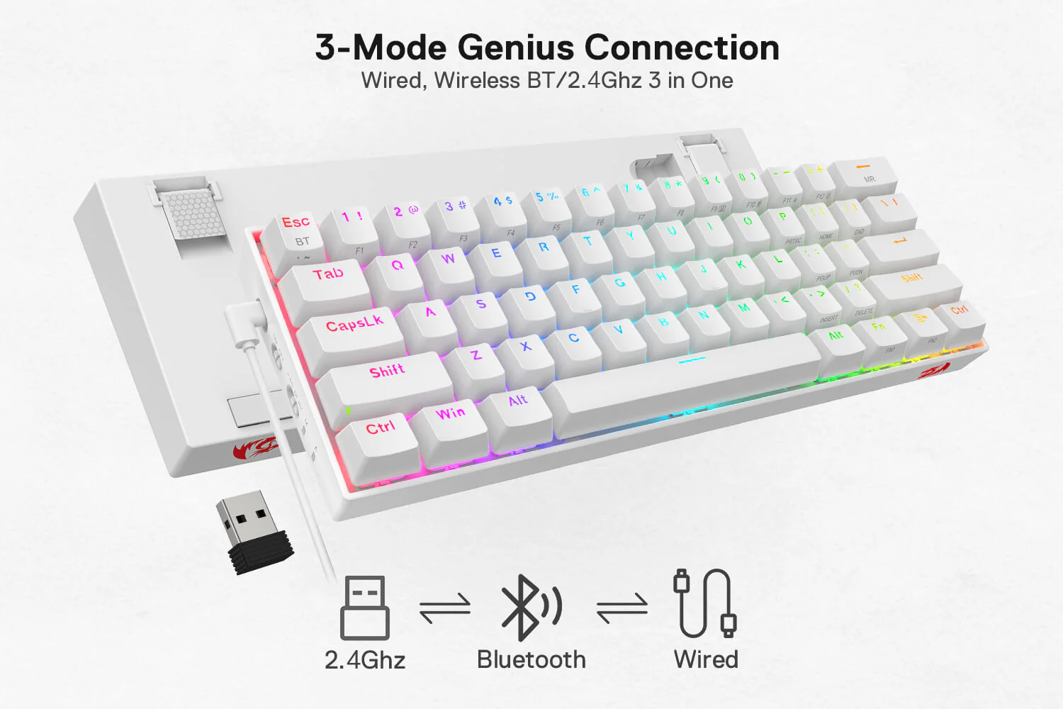 لوحة مفاتيح Redragon K530 PRO بيضاء 60% 2 لوحة مفاتيح Redragon K530 PRO بيضاء 60