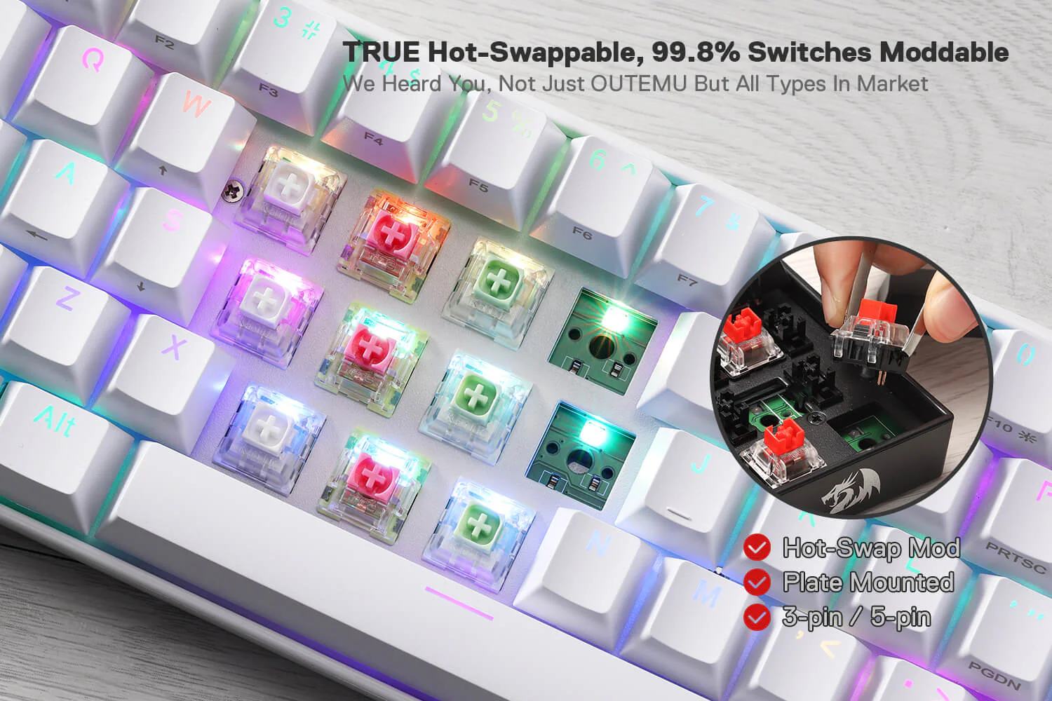 لوحة مفاتيح Redragon K530 PRO بيضاء 60% 3 لوحة مفاتيح Redragon K530 PRO بيضاء 60