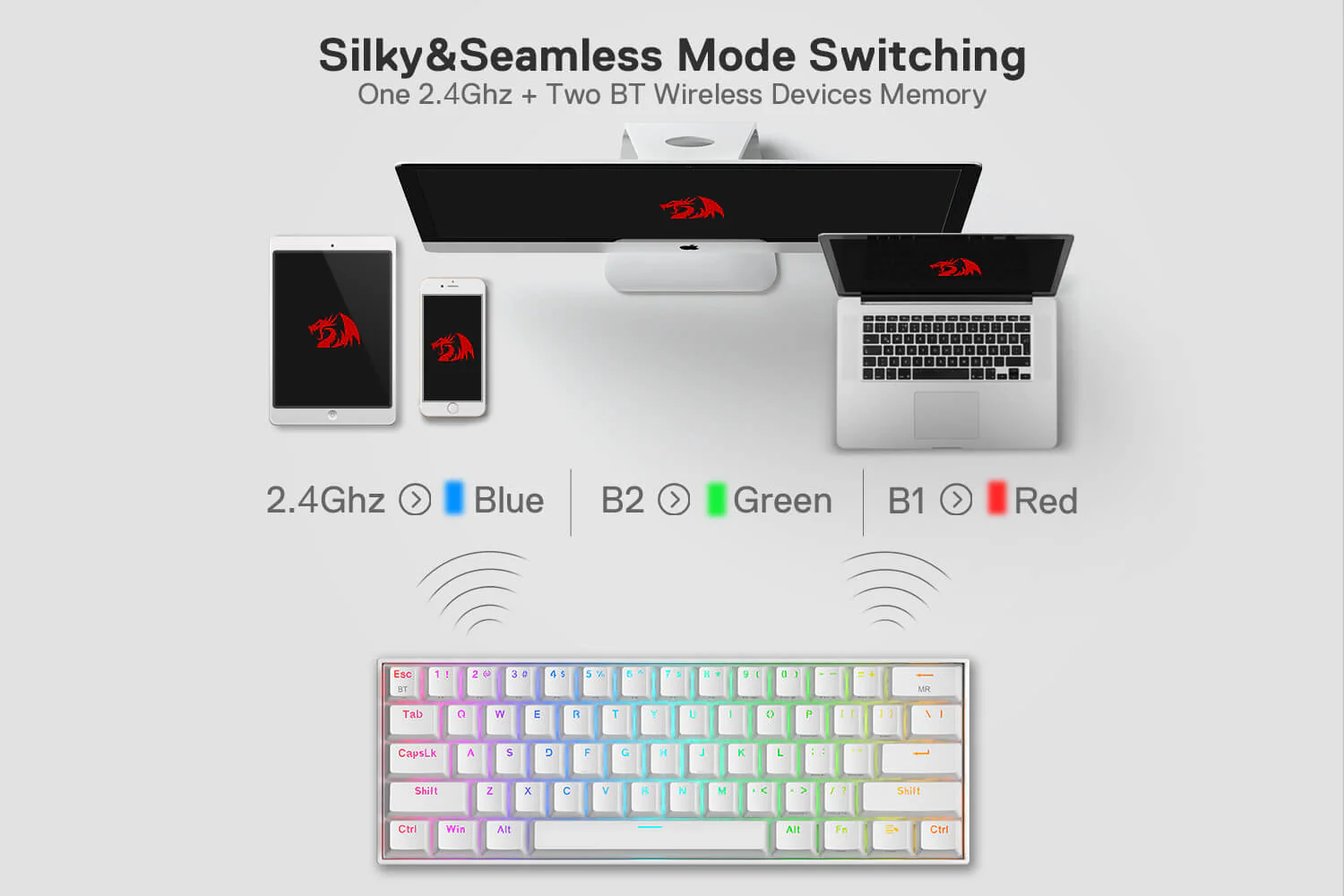 لوحة مفاتيح Redragon K530 PRO بيضاء 60% 4 لوحة مفاتيح Redragon K530 PRO بيضاء 60
