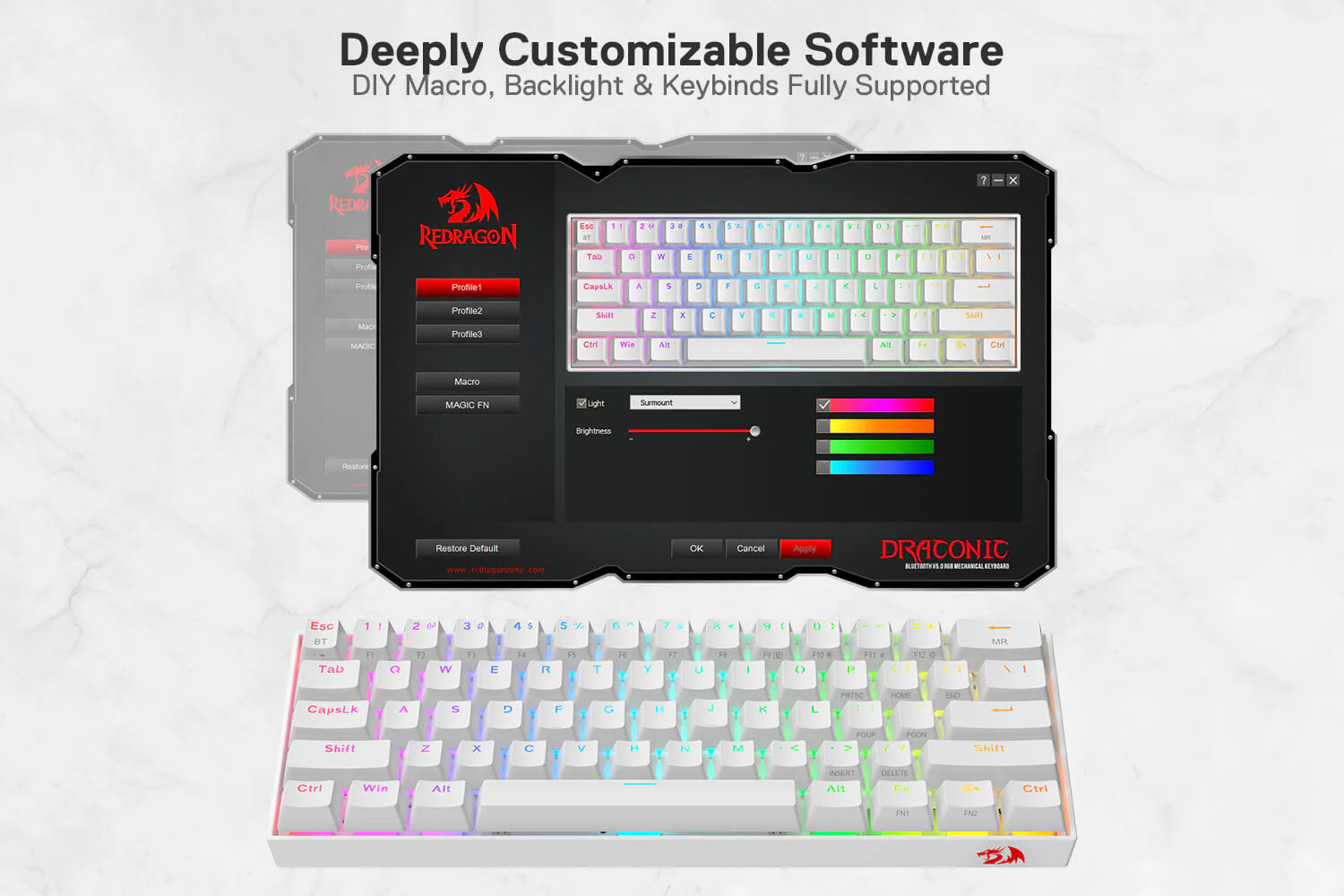 لوحة مفاتيح Redragon K530 PRO بيضاء 60% 6 لوحة مفاتيح Redragon K530 PRO بيضاء 60