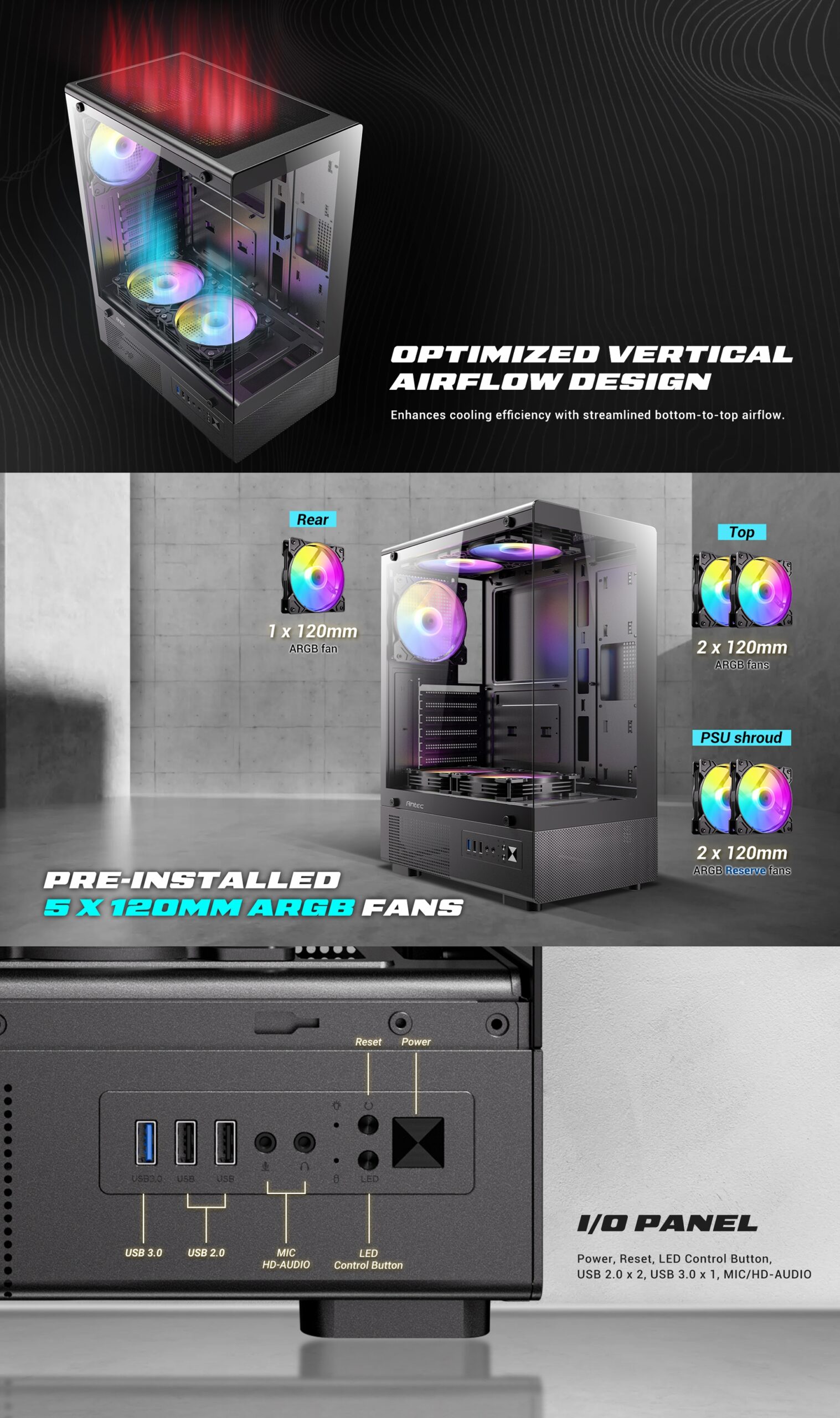 Antec VCX300 ARGB Mid Tower Gaming Case (3) Antec VCX300 ARGB Mid Tower Gaming Case 3 scaled