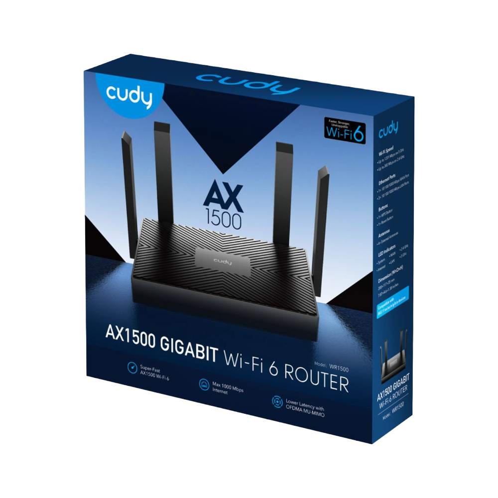Cudy AX1500 WiFi 6 Router WR1500 | راوتر كودي 1 Cudy AX1500 WiFi 6 Router WR1500 Dual Band Gigabit Router MU-MIMO Beamforming OFDMA WPA3 Cudy Mesh Compatible