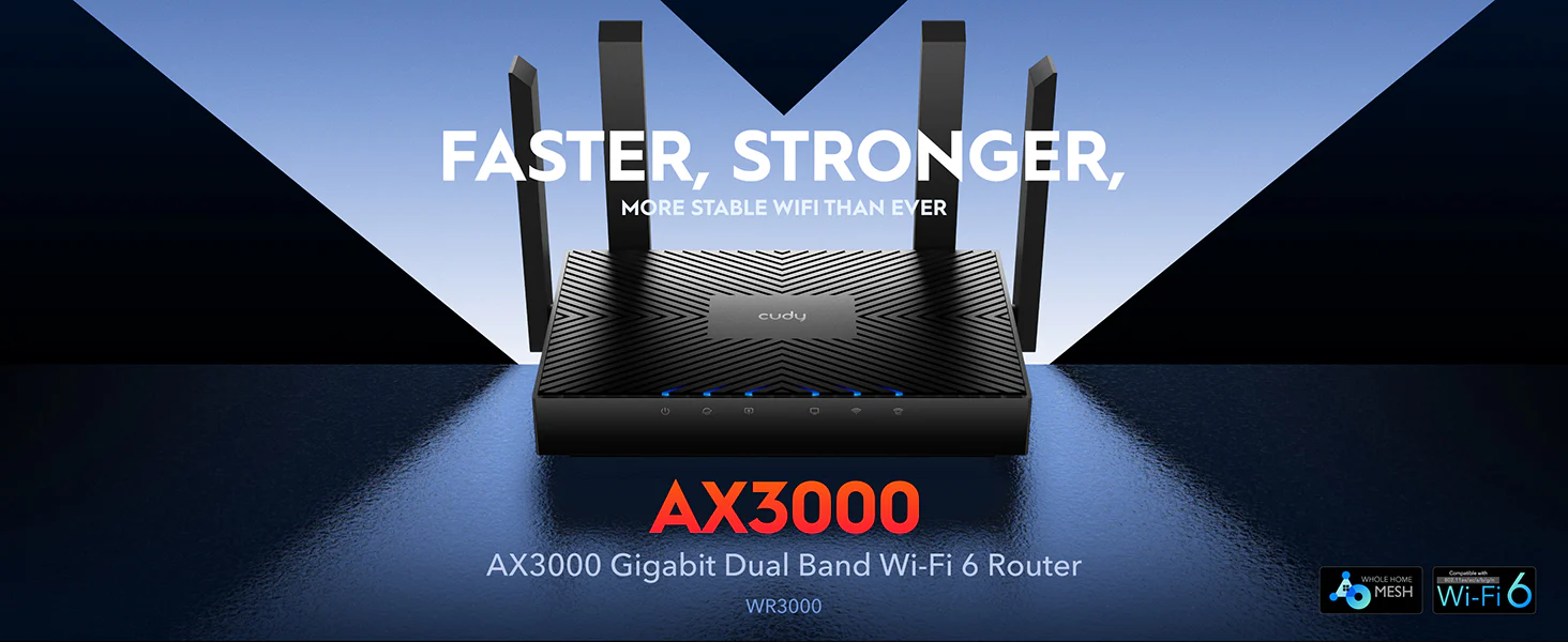 Cudy AX3000 WiFi 6 Router WR3000, Dual Band Gigabit I (1) Cudy AX3000 WiFi 6 Router WR3000 Dual Band Gigabit I 1