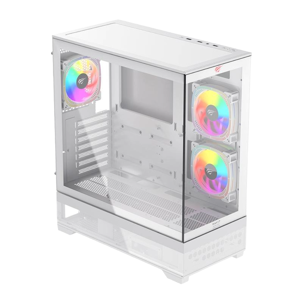 HAVIT CF925 White ATX Gaming Chassis Tempered Glass | كيس هافيك 1 HAVIT CF925 White ATX Gaming Chassis Tempered Glass