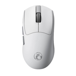 Front view of the IMICE G900 Wireless Gaming Mouse in white, showing its ergonomic shape and 6-button layout.