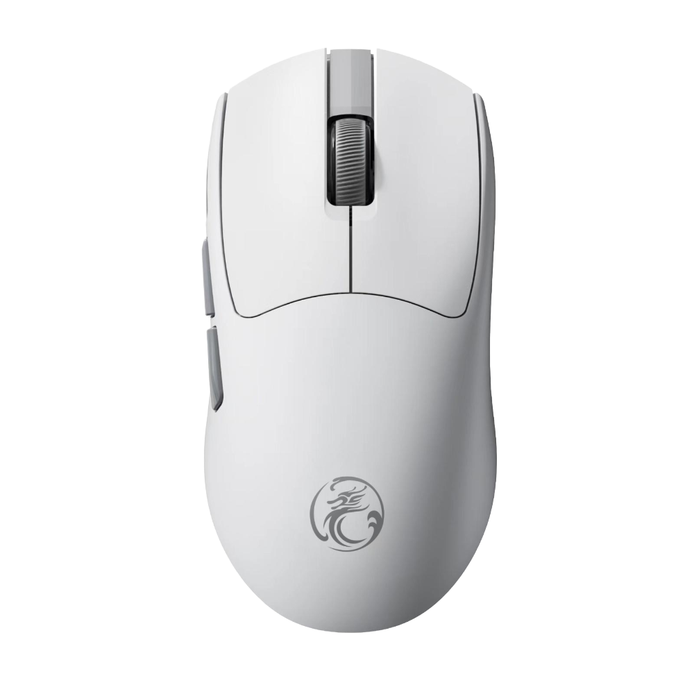 ماوس الألعاب اللاسلكي IMICE G900 ثلاثي الوضع 12800 نقطة لكل بوصة | ماوس وايرلس اي مايس صورة أمامية لفأرة الألعاب اللاسلكية IMICE G900 باللون الأبيض، توضح شكلها المريح وتصميمها بستة أزرار.