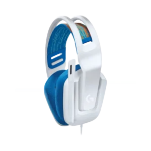 Front view of the Logitech G335 Wired Gaming Headset in white, showing the earcups and adjustable headband.