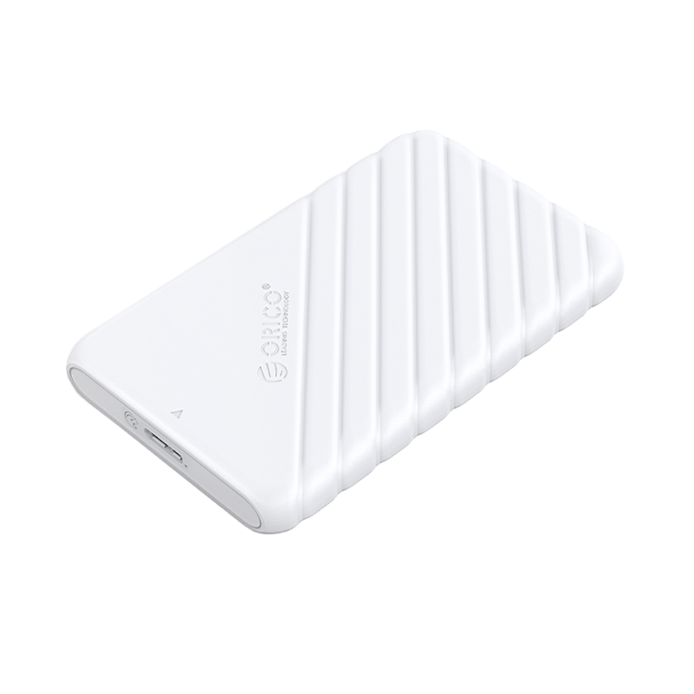 ORICO 2.5 inch HDD Enclosure White | راك هارد اوريكو 1 ORICO 2.5 inch HDD Enclosure in white shown in a clean product view, highlighting its compact external storage design.