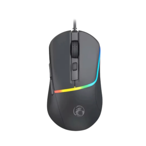The iMICE T20 RGB Gaming Mouse shown from a top-down angle, highlighting its ergonomic shape and colorful LED lighting.