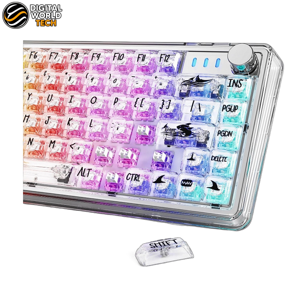 Attack Shark K75RGB Wired Keyboard White Transparent with Per-Key Illumination 1 Attack Shark K75RGB Wired Keyboard in white transparent finish.