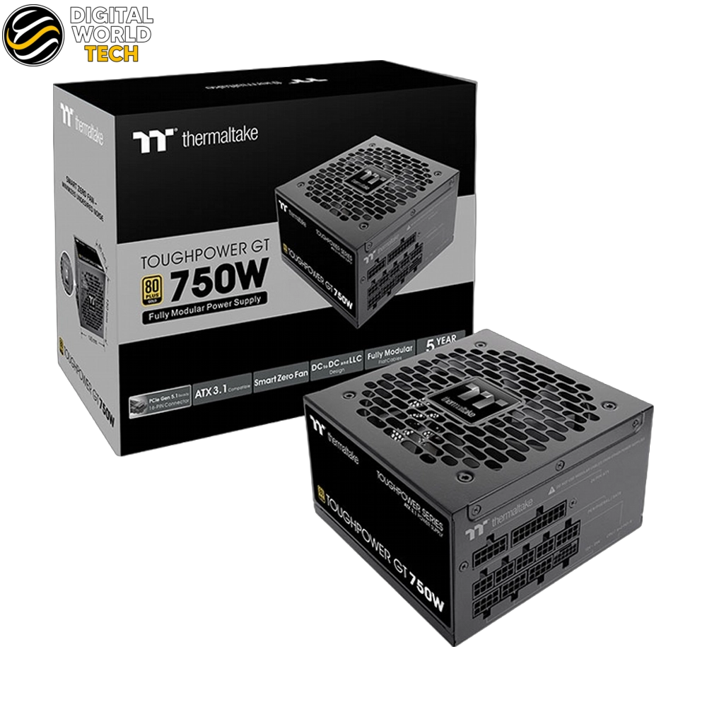 Thermaltake Toughpower GT 750W Gold Fully Modular ATX 3.1 PSU PCIe 5.1 Ready 80 PLUS Gold Smart Zero 120mm Fan 5 Thermaltake Toughpower GT 750W Gold Fully Modular ATX 3.1 Power Supply