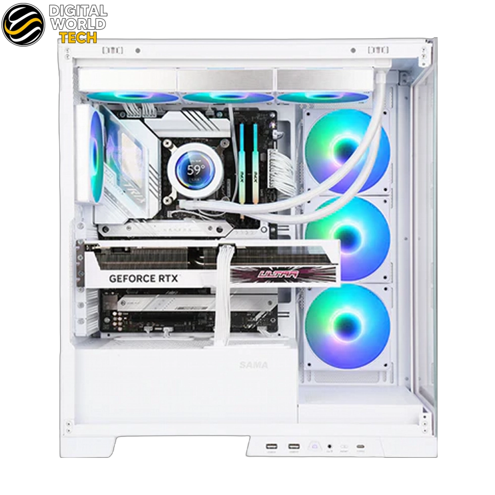 SAMA NEVIEW 4503 Case White ATX Mid Tower Dual Tempered Glass 4 ARGB Fans 2 SAMA NEVIEW 4503 Case White ATX Mid Tower with dual tempered glass and ARGB fans