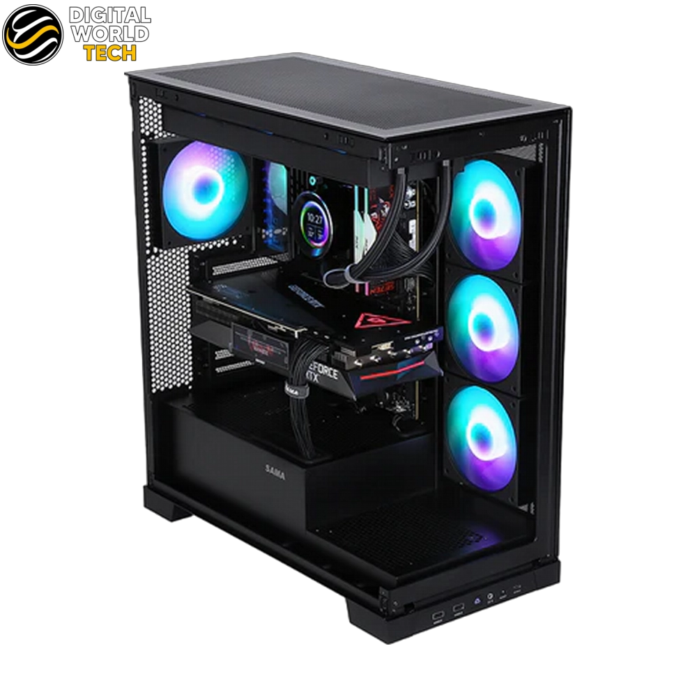 SAMA NEVIEW 4503 Case Black Dual Tempered Glass ATX Mid Tower with 4 ARGB Fans 2 SAMA NEVIEW 4503 Case Black ATX Mid Tower Dual Tempered Glass